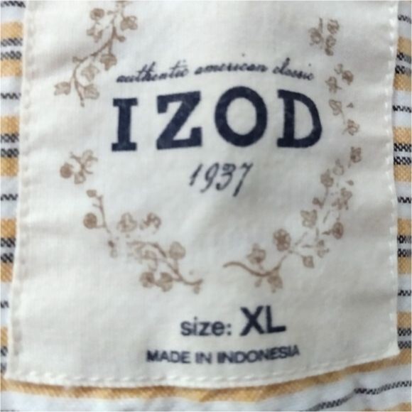 Izod Button Up Blouse Top Yellow Gray White Stripes Womens Shirt XL Striped - Picture 4 of 5